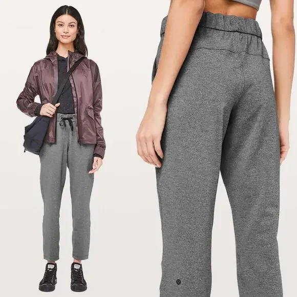 LULULEMON On The Fly *27" Drawstring Cropped Pant Heathered Black (Gray) Size 6 - Picture 1 of 9